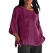 Xmiral Camicetta a Tunica con Tunica in Lino Casual con Stampa Floreale a Maniche Lunghe da Donna con 3 di 4 Maniche a Girocollo Maglia Elegante Pizzo (S,Viola)