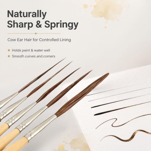 Set de 5 Pinceles Liner con Cerdas de Pelo de Oreja de Buey, Pinceles Extra Largos de Punta Fina, Espátula, Pinceles Detallados para Pintura miniatura 4