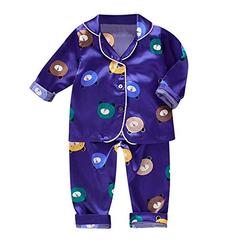 Girls Outfits&Set,Toddler Kids Baby Boy Girl Satin Cartoon Button-Down Pants Pajamas Sleepwear Set,for Easter Day Child Clothes Gifts(Pink,3-4 Year)