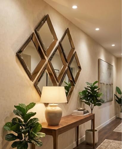 Image of Alfa Design 3D Square Wall Mounted Bevelled Wall Mirror | 14x14 Inch Glass Wood Backing | Mirror for Farmhouse (Pack of 1)