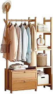 Entryway Hallway Storage Shoe Cabinet，Portable Wardrobe Clothes Stand Garment Rack Bamboo Open Wardrobe Storage Shelves Clothes Rail Shoe Rack for Clothes Hats Portable Extra Large Garment R