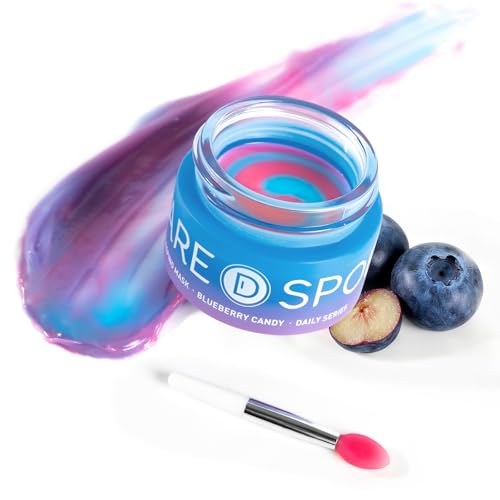 SPODARE Blueberry Lip Mask Overnight, Vegan Skincre, Dual-Color Lip Balm for Reduce Fine Lines, Nourish and Hydrating Dry Cracked Skin with Vitamin C and Shea Butter-0.42 Fl Oz