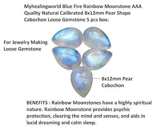 Myhealingworld MHW0155 Blue Fire Rainbow Moonstone Aaa Quality Natural Calibrated 8X12Mm Pear Shape Cabochon Loose Gemstone 5 Pcs Box. thumb #5