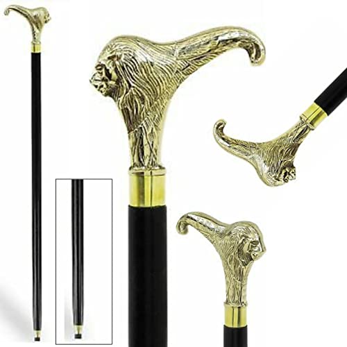 WAVE NAUTICAL-Brass Walking Solid Vintage Designer Lion Head Victorian Simple Wooden Cane Antique Style Folding Walking Stick 36
