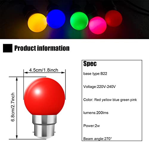 HUAMu 20 Pack B22 Bayonet Cap LED Coloured Light Bulbs - Image 2