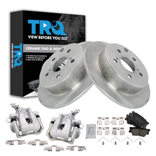 Image of TRQ Rear Brake Pad and Rotor Set Ceramic Rotors Calipers Compatible with 2009-2010 Pontiac Vibe 2009-2013 Toyota Matrix