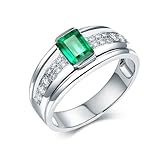 BWDHJLEY Anillos de boda de oro blanco de 18 quilates, anillo de esmeralda, oro blanco de 4 puntas, color verde vintage, anillo de compromiso para hombre, joyería real 750, R 1/2, Oro blanco de 18