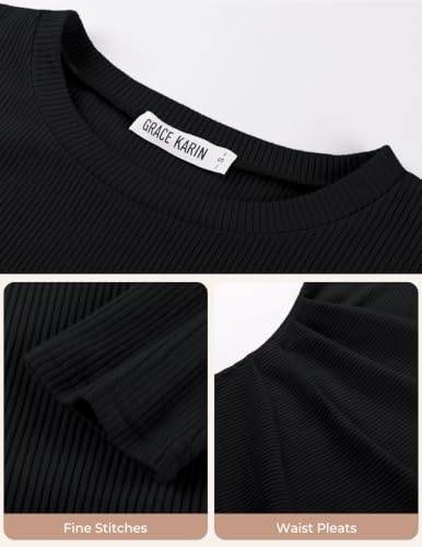 GRACE KARIN Womens Long Sleeve Tops Ribbed Knit Basic Blouses Black M - image 4