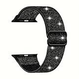 1 Pack Stretchy Compatible with Apple Watch Band 38mm 40mm 41mm 42mm 44mm 45mm 46mm 49mm Women Men, Nylon Sport Elastic Wristbands Strap Women Men for iWatch Series 10 9 8 7 6 5 4 3 SE Ultra 2 (38/40/41/(42mm-Series 11 10),Shimmering Black)