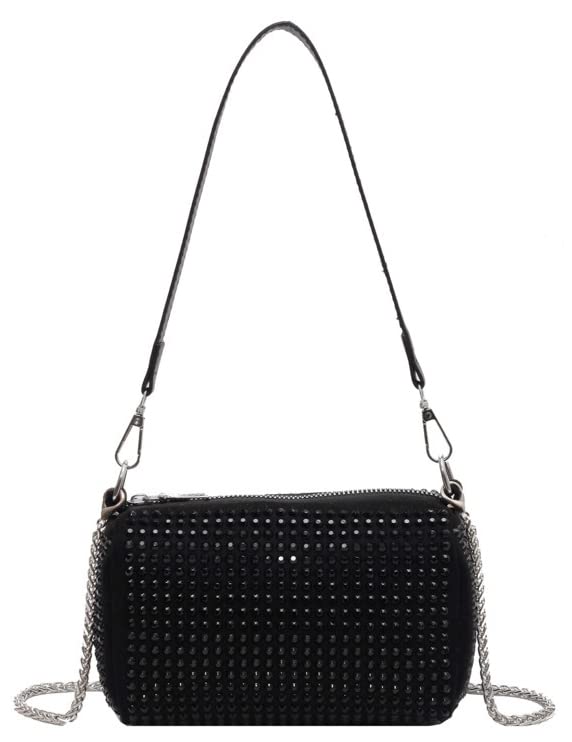 Sling Shoulder Bags Crossbody Bag Purses Handbags Crystals Evening Bag Silver for Women Girls Wedding Prom Party Club Bling Bling Sparkling (Black) Small Size