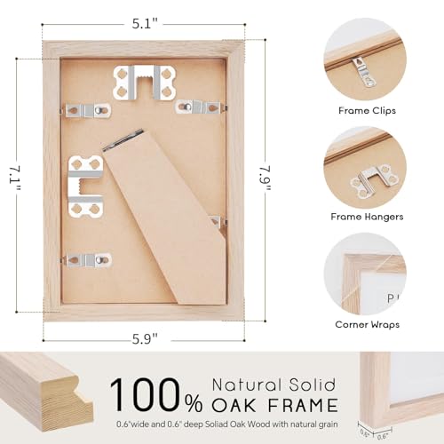 5x7 Oak Wood Picture Frame - Minimalist 5x7 Picture Frame, 5"x7" Frame Wood, Natural Solid Wooden Picture Frames for Wall Art Photo and Prints(1 Pack, Beige)