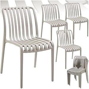 TecTake®, Set da 4 sedie da giardino impilabili, sedia giardino esterno in plastica, sedie da esterno, terrazzo, sedie polipropilene, poltrone moderne, cucina, senza braccioli, mobili - Tortora Set da 4 Tortora Senza Braccioli