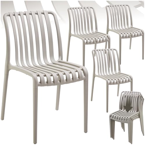 tectake® Gartenstühle stapelbar, Gartenmöbel Set, Balkon Möbel, Bistro Set, Sessel, Outdoor Möbel, Balkonmöbel, Terrassenmöbel - Taupe, 4er Set