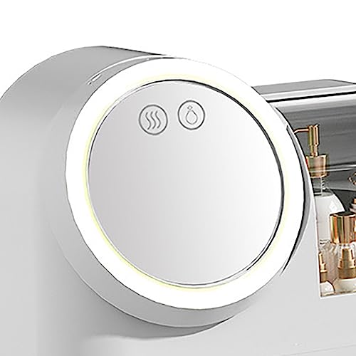Miniatura 9 de HURRISE Estuche de maquillaje con ventilador de espejo, organizador de maquillaje portátil con espejo y luz LED, vitrina de almacenamiento de