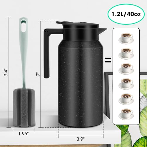 ShineMe Thermal Coffee Carafe, 40oz(1.2L) Stainless Steel Coffee Carafe for Keeping Hot Liquids, Travel Size Insulated Thermal Carafes for Coffee, Tea, Water, Beverage Dispenser(Black), WBLACK40OZ - Image 4