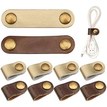 10 Pcs Cord Organizer, Portable Leather Cable Cord Stocking Stuffers for Men USB Straps Earphone Winder with Leather Handmade Brown/white