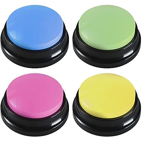 NAVESO Buzzers for Dogs, 4 Pcs Recordable Button for Dogs, Buzzers for Quizzes 30 Seconds Record, Dog Talking Buttons Recordable for Communication Dogs Speech Training Buttons Multicolour Cover