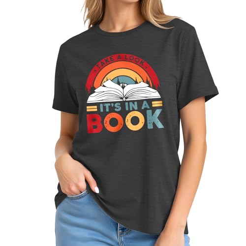 Image of Take a Look It's in a Book Shirt for Women Funny Reading Rainbow Graphic T Shirt Book Lover Gift Tee Tops