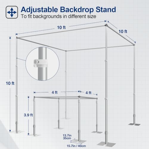 Image of EMART 10ft Square Backdrop Stand Heavy Duty, Adjustable Pipe and Drape Kit