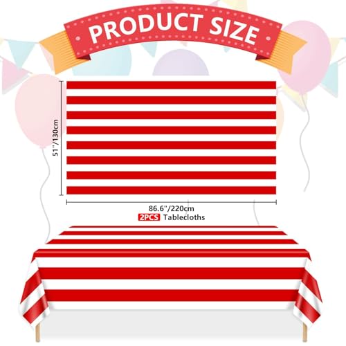 Miniatura 6 de 2 Manteles Verticales A Rayas Rojas Y Blancas, Manteles De Plástico Desechables Para Carnaval, Fiesta Temática De Carnaval, Noche De Cine, Cumpleaños, Fiesta De Vacaciones, 220 X 130 Cm