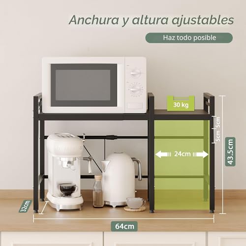 Miniatura 3 de Netel Soporte Extensible Para Microondas De 2 Niveles,Estante Microondas Encimera Ajustable,Estanteria Cocina Encimera,Organizador Microondas,Ancho Ajustable 40-60 Cm ,Negro