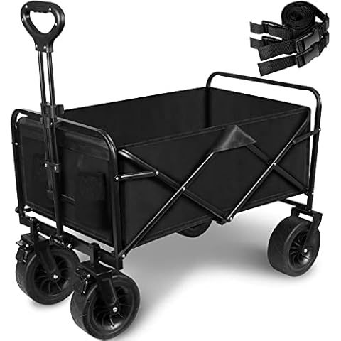 Collapsible Wagon Cart, Portable Heavy Duty Large Capacity Outdoor Garden Wagon with Big All-Terrain Wheels and Drink Holders, Beach Wagon Stroller for Garden Camping Fishing Sports Shopping Cover