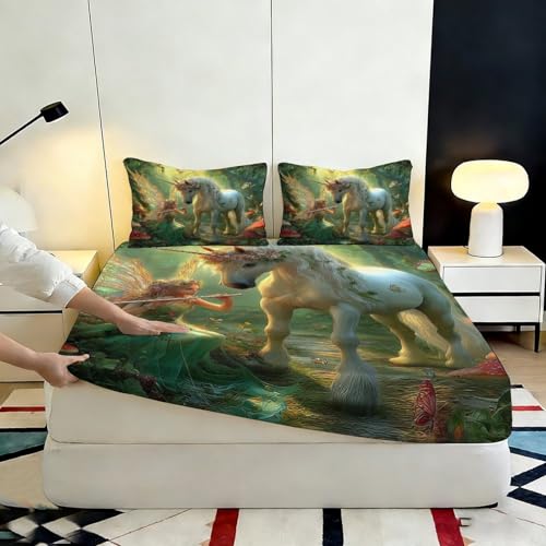 Drap-housse imprimé 3D licorne microfibre lit 90x200 - 7