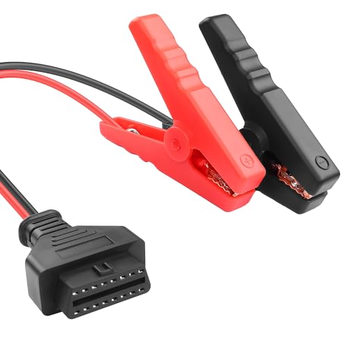 Image of OBD2 Emergency Power Supply Cable,16-Pin OBD II Connector for Car ECU Memory Saver During Battery Change,Memory Protector Cable with Battery Clamp Prevent Data Loss 18AWG (20 Inch)