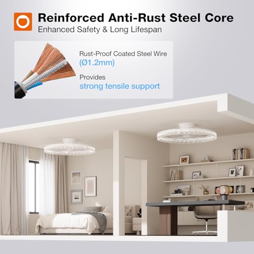 Image of addlon Ceiling Fans with Lights and Remote, 24'' Low Profile Flush Mount Ceiling Fan, 3000-6000K Dimmable LED Fandelier, Bladeless Crystal Fan Light for Bedroom, Kitchen, Living Room, White