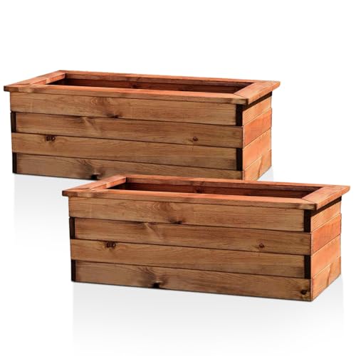 Hortico Set of 2 Wooden Planters for Garden Trough Plant Pots Outdoor | Decking Planters | Fully Assembled H31.5 L82 W41 cm, 105.9L, Made in the UK