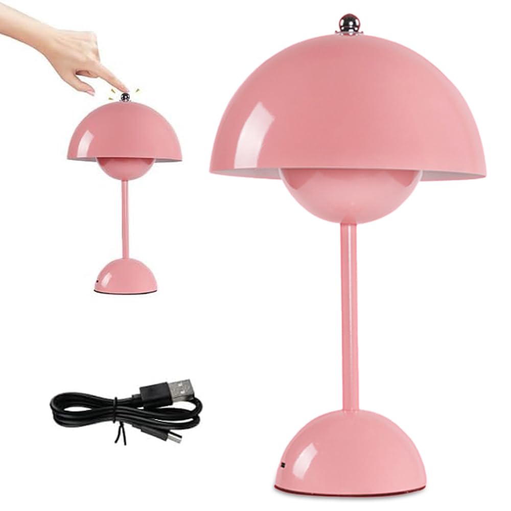 Dhqkqg Lámpara De Mesa De Setas, LED Lampara De Mesa Inalambrica Recargable, Portatil Lampara Seta Con Atenuador Táctil, Mushroom Lamp Con 3 Modos De Brillo, Para Dormitorio,Salón,Oficina (Rosa)