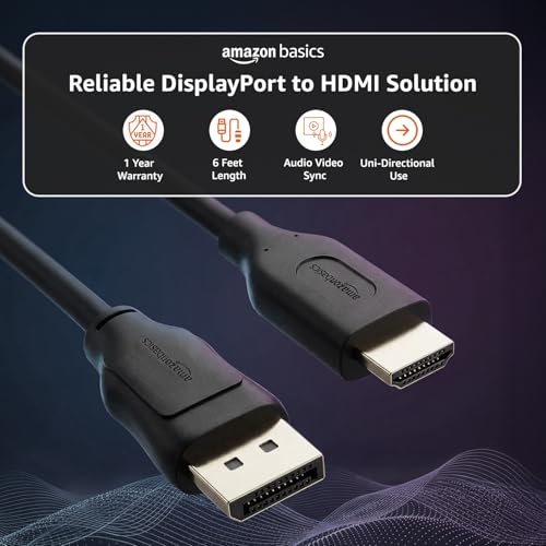 Image of AmazonBasics 6-Feet DisplayPort (not USB port) to HDMI Cable, Black