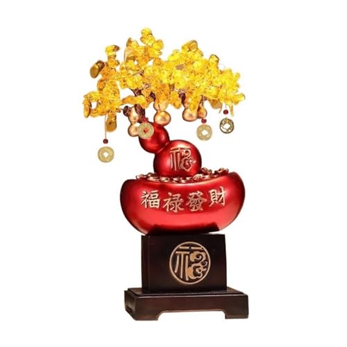Borddekoration Citrin förmögenhetsträd med hög bas, förmögenhetsguldgöt Öppningsinflyttningsdekor Tur(Red)