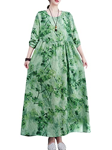 Vestido,Henniu Vestido feminino vintage manga longa estampado Boho casual vestido de férias
