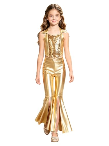 Pantalon flare métallique fille brillant pour danse et costume