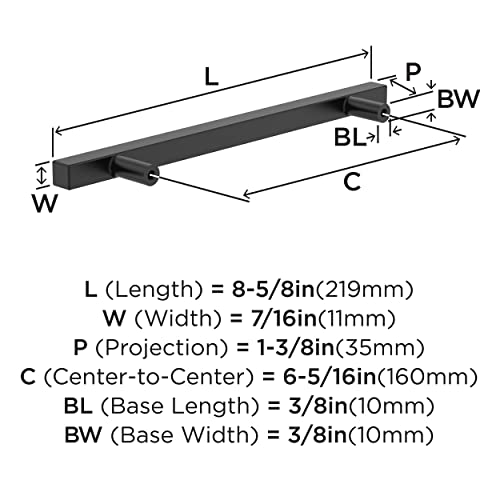 Image of Amerock 25 Pack 6-5 /16 inch Bar Pulls Square Matte Black Drawer Pull | 6-5 /16 inch (160mm) Center-to-Center Mounting Distance and 8-5 /8 inches Overall Length, Durable Zinc Cabinet Hardware