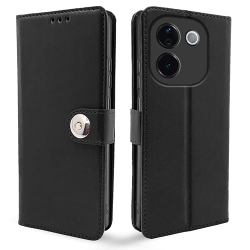 Image of Pikkme Flip Cover Leather Finish | Inside TPU with Card Pockets | Wallet Stand and Shock Proof | Complete Protection Button Flip Case for Vivo T3 Pro 5G / iQOO Z9s Pro 5G (Black)