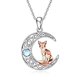 AINFQY Fox Necklace for Women Celtic Crescent Moon Pendant 925 Sterling Silver Origami Fox Moonstone Jewelry Gift