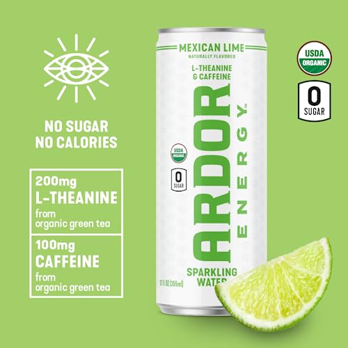 Ardor Energy Sparkling Water Mexican Lime 12 Pack With 100Mg Organic Caffeine From Green Tea & 200Mg Organic L-Theanine (Focus & Calm). No Sugar. No Calories. Vegan. Gluten Free. thumb #1