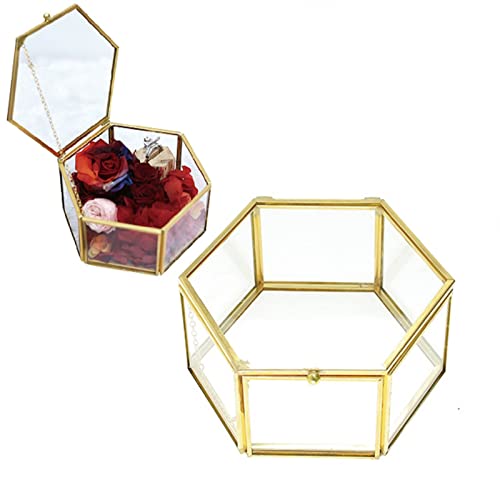 Schmuck Glas Box Hochzeitsring Box, Glas Schmuckschatulle Golden Ringschachtel Schmuckbox Schmukkasten, Schmuck Display Halter Für Ringe, Goldfarben, Geometrische Ringträger Box Cover