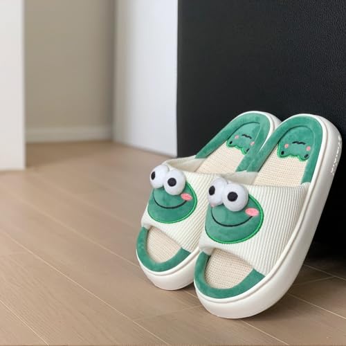 Image of XIXITIAO Cow Slippers for Women /Men Indoor, Cute Cartoon Animal House Shoes, Comfortable Cotton Linen Bedroom Kawaii Cloud Slides