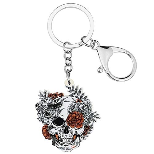 Jiahui Porte-clés en acrylique gris squelette en forme de tête de mort pour femme et enfant