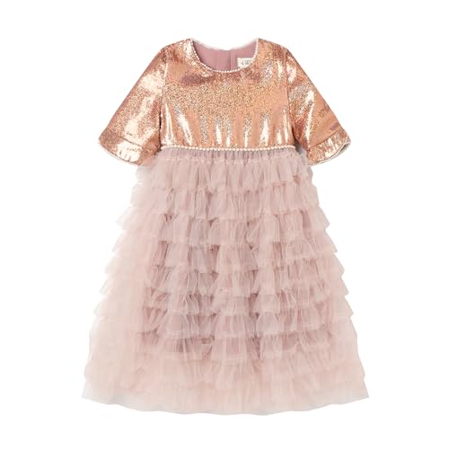Mud Kingdom Princess Girls Layered Tulle Dress Short Sleeve Sparkles Sequin Dresses Casual