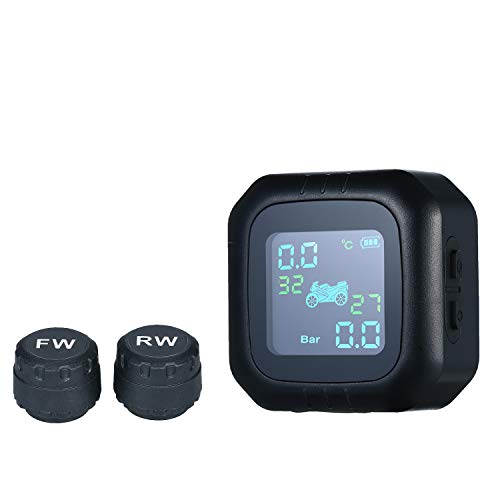 Monitor de presión de neumáticos para motocicleta,moto,sistema de monitoreo manometro digital TPMS inalámbrico sistema de control de presión con 2 sensores externos