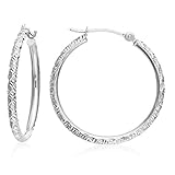 14k Gold Hand Engraved Diamond-cut Round Hoop Earrings -1'' Diameter (white-gold)…