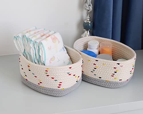 Set Of 3 Small Woven Baskets | Nursery Basket Organizers And Storage | Nursery Basket For Dog Toy Basket | Cute Basket For Small Storage | Rope Nursery Storage Basket #TOP3