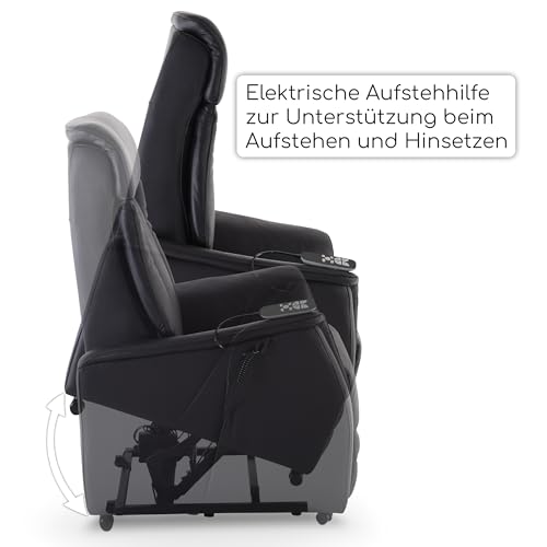 Raburg Fernsehsessel mit Aufstehhilfe & Liegefunktion, Relaxsessel mit Sitzheizung, 2 Motoren separat verstellbar, Fernbedienung, Taschenfederkern, Leder/Kunstleder – Schwarz | EOS 2 – Bild 6
