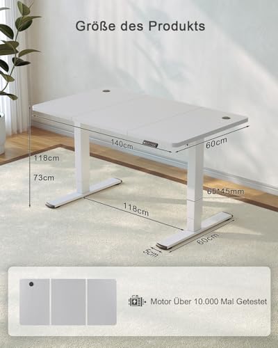 JUMMICO Höhenverstellbarer Schreibtisch 140 x 60 cm, USB-A-Anschluss – Ansicht 3