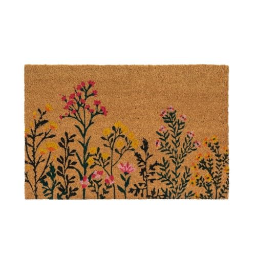LOLAhome Felpudo Antideslizante Entrada estampación Flores de Hojas de Fibra Natural de Coco