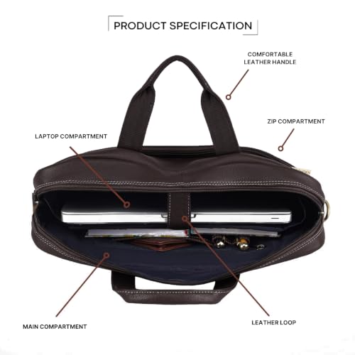 Image of WildHorn Genuine Leather Office Bag | 15.6-Inch Laptop Bag | Professional Leather Bag with Adjustable Straps, Multiple Compartments & Front and Back Zippers | 1-Year Warranty